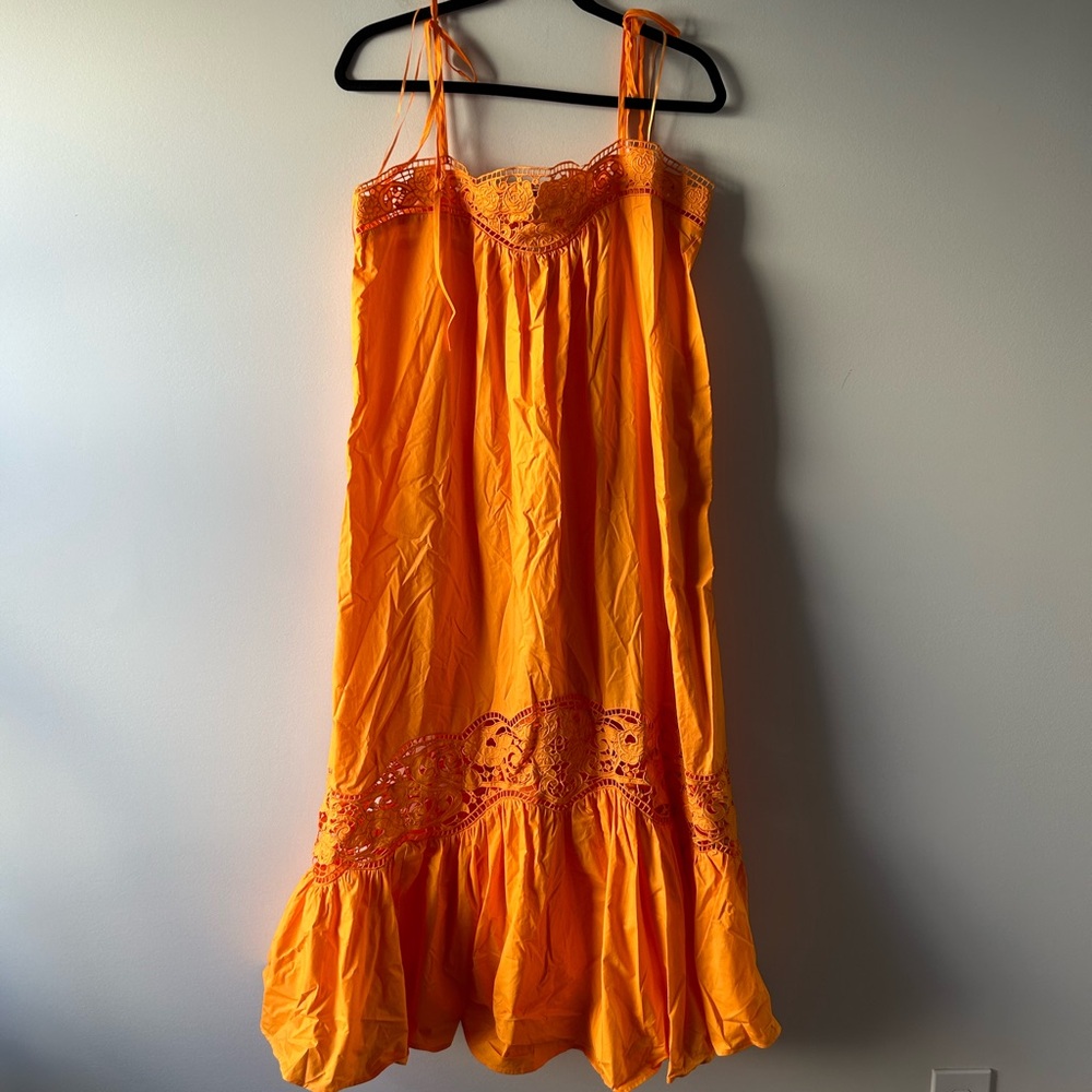 Twinset orange sleeveless lace detail midi/maxi dress